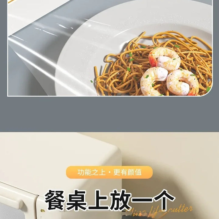 2 in 1 Food Film Dispenser Wrap Dispenser with Cutter Storage Box Aluminum Foil Stretch Film Cutter Wall Shelf Kitchen Organizer