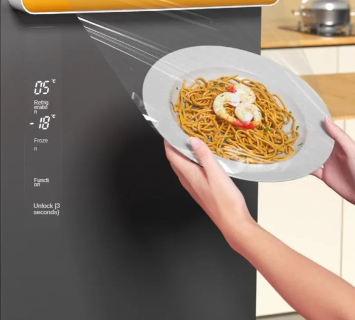 2 in 1 Food Film Dispenser Wrap Dispenser with Cutter Storage Box Aluminum Foil Stretch Film Cutter Wall Shelf Kitchen Organizer