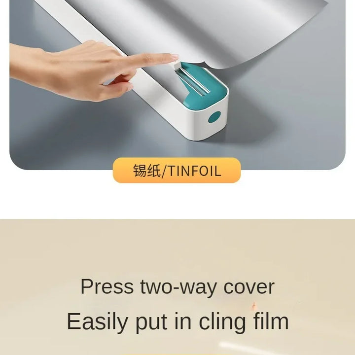 2 in 1 Food Film Dispenser Wrap Dispenser with Cutter Storage Box Aluminum Foil Stretch Film Cutter Wall Shelf Kitchen Organizer
