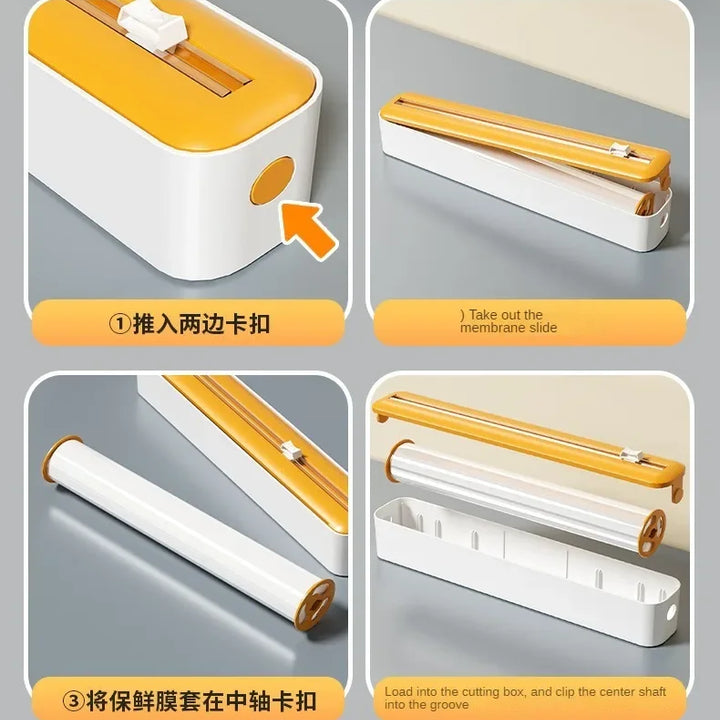 2 in 1 Food Film Dispenser Wrap Dispenser with Cutter Storage Box Aluminum Foil Stretch Film Cutter Wall Shelf Kitchen Organizer