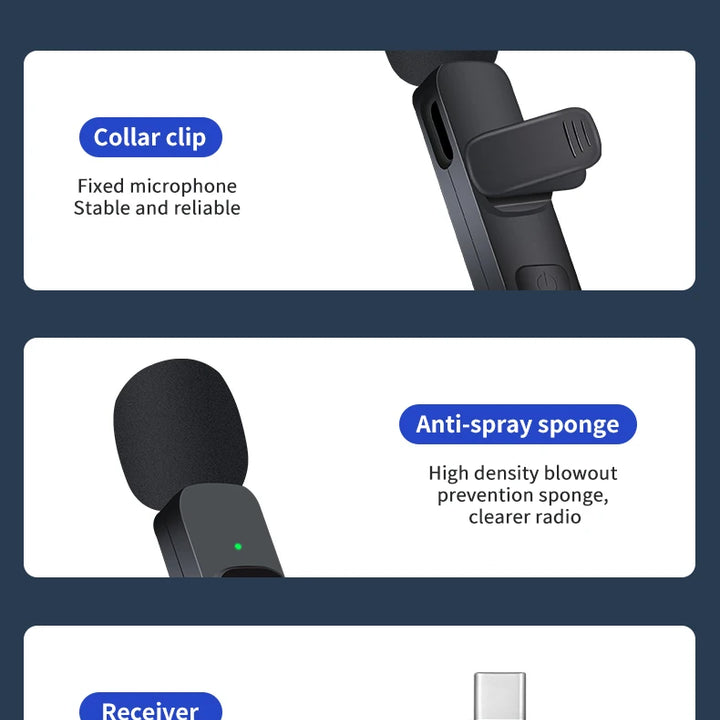 Basix 2.4G Wireless Lavalier Microphone Portable Audio Video Recording Mini Mic for iPhone Android Live Broadcast Gaming Phone